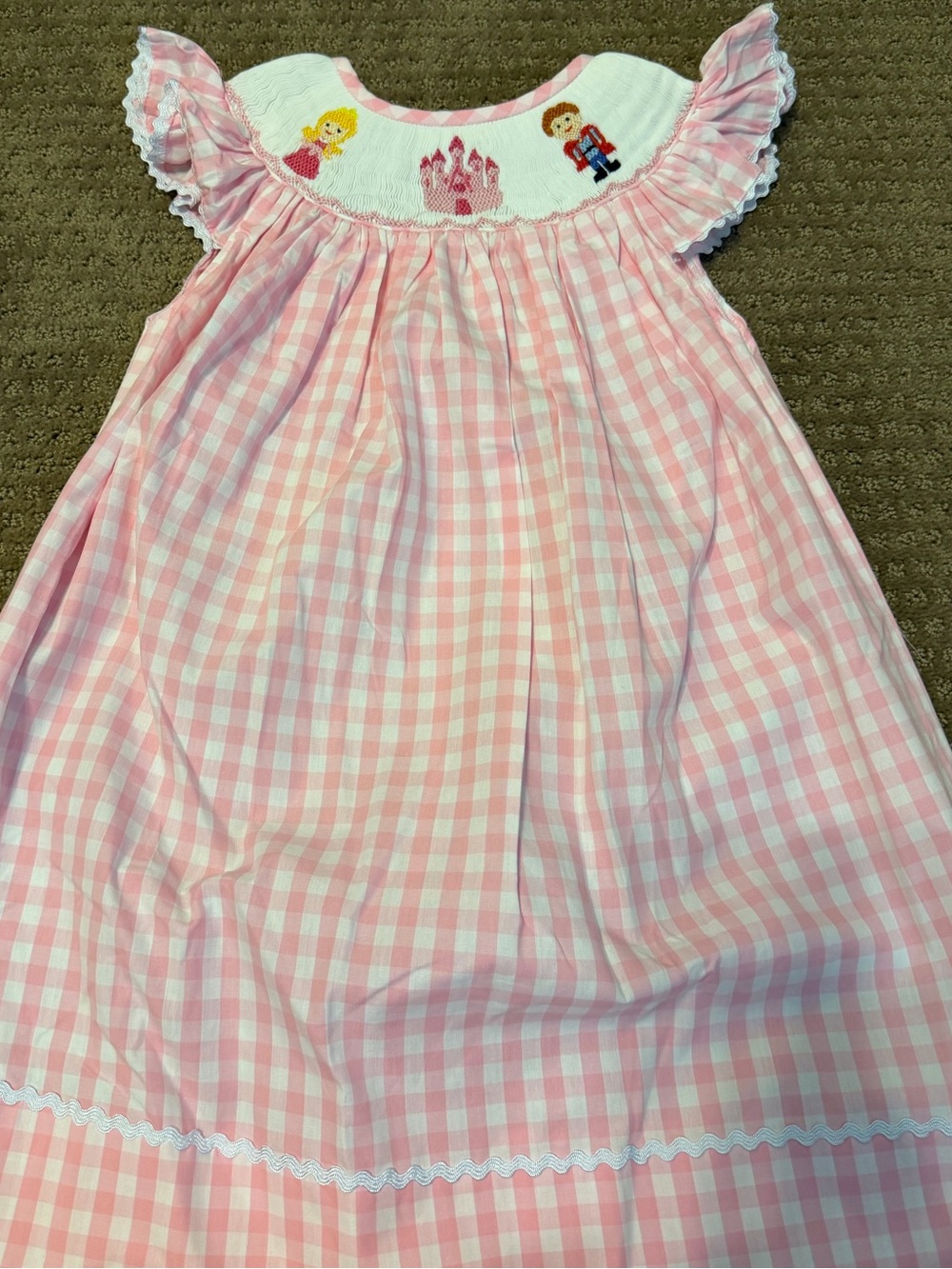 NWT Girls Pink Gingham Smocked Princess Dress